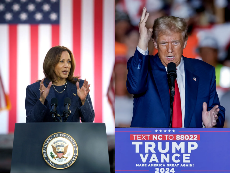 Montaje de Kamala Harris y Donald Trump