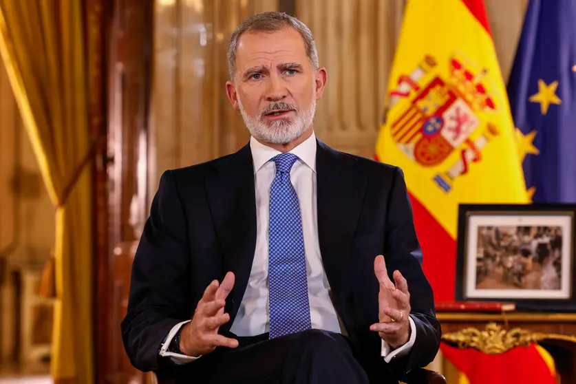 Felipe VI, grabado esta noche en el Salón de Columnas del Palacio Real / Agencia EFE